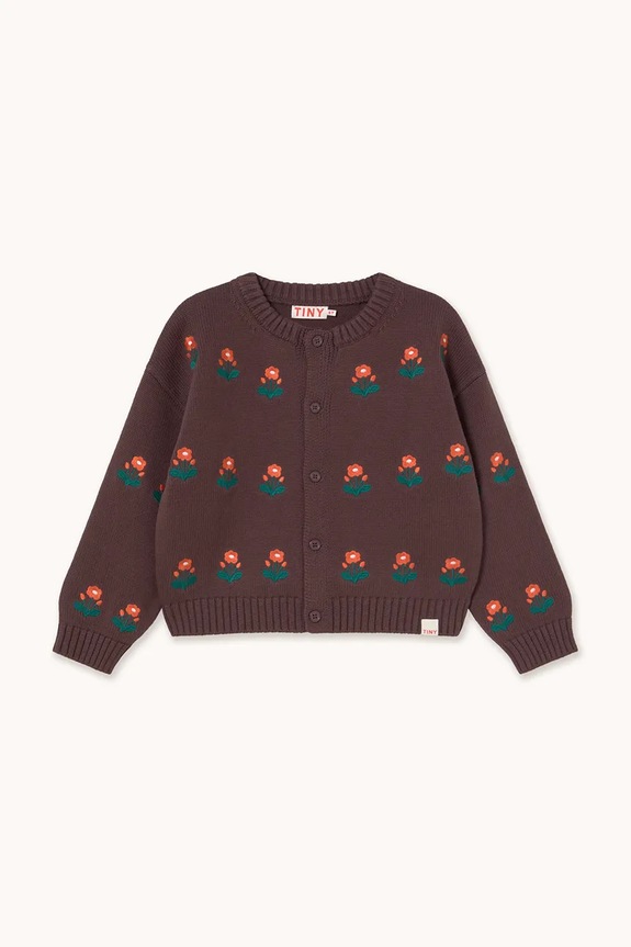 Tinycottons cardigan per bambini FLOWERS CARDIGAN AW25.101 marrone AW25
