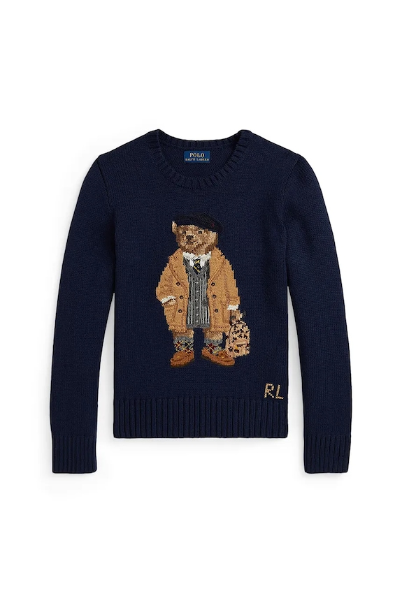 Detský bavlnený sveter Polo Ralph Lauren stredne hrubá tmavomodrá 313978870001