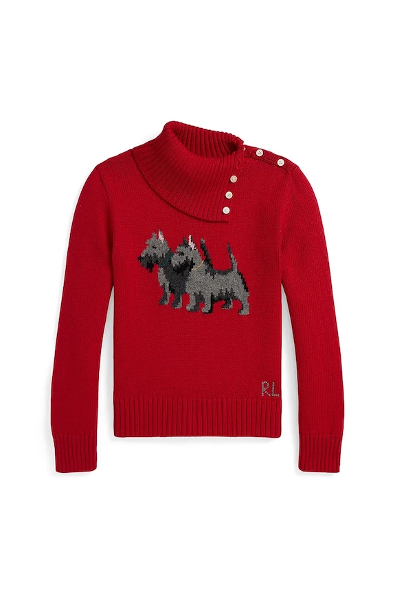Polo Ralph Lauren sweter bawełniany dziecięcy średniej grubości czerwony 313978874001