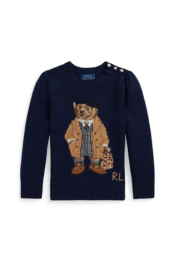 Polo Ralph Lauren sweter bawełniany dziecięcy średniej grubości granatowy 312978870001
