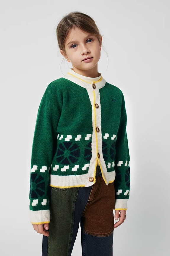 Bobo Choses cardigan con aggiunta di cotone bambini Kaleidoscope applique verde 225AC114