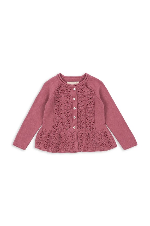 Detský bavlnený kardigan Konges Sløjd CABBY FRILL CARDIGAN GOTS stredne hrubá ružová KS103737.9BYA