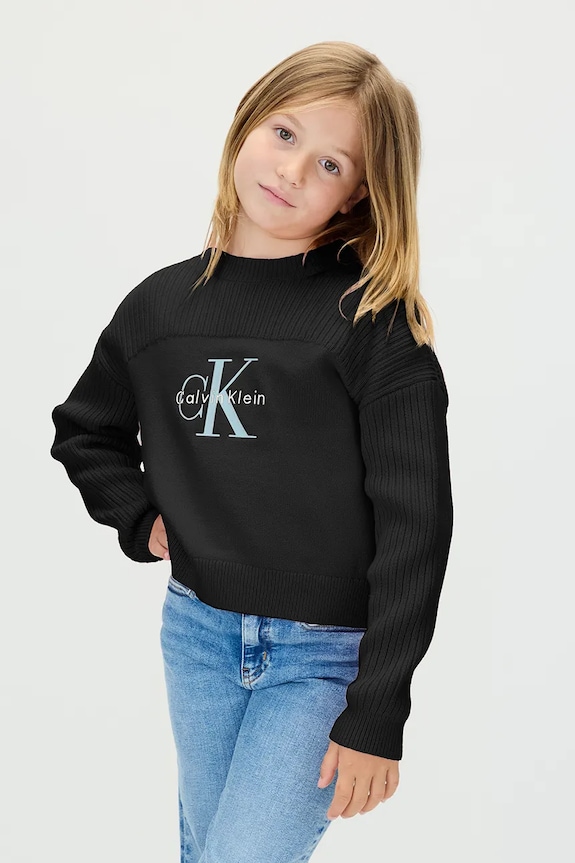 Calvin Klein Jeans pulover de bumbac pentru copii imprimeu negru IG0IG03046.9BYA