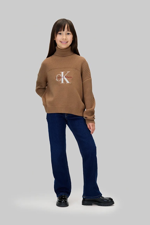 Dziewczynka Calvin Klein Jeans sweter bawełniany dziecięcy IG0IG03047.9BYA brązowy