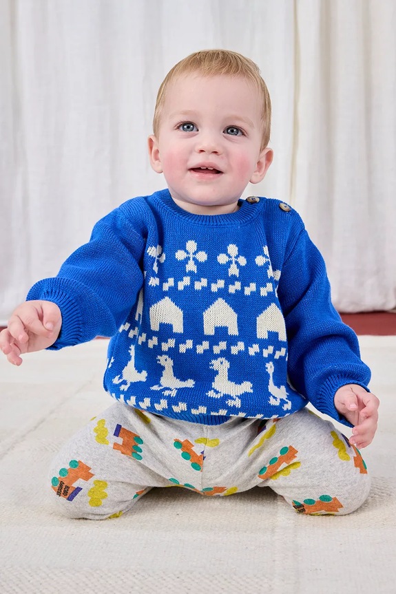 Βρεφικό βαμβακερό πουλόβερ Bobo Choses Farm jaquard άλλο μπλε 225AB100