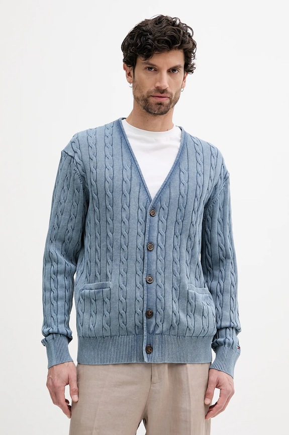 Tommy Hilfiger kardigan bawełniany bawełna niebieski MW0MW40556