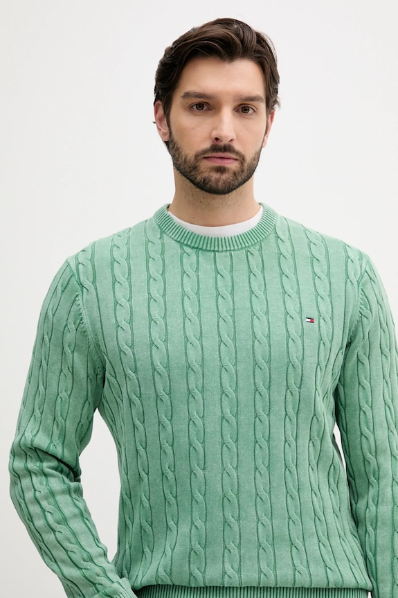 Bavlnený sveter Tommy Hilfiger zelená MW0MW39524