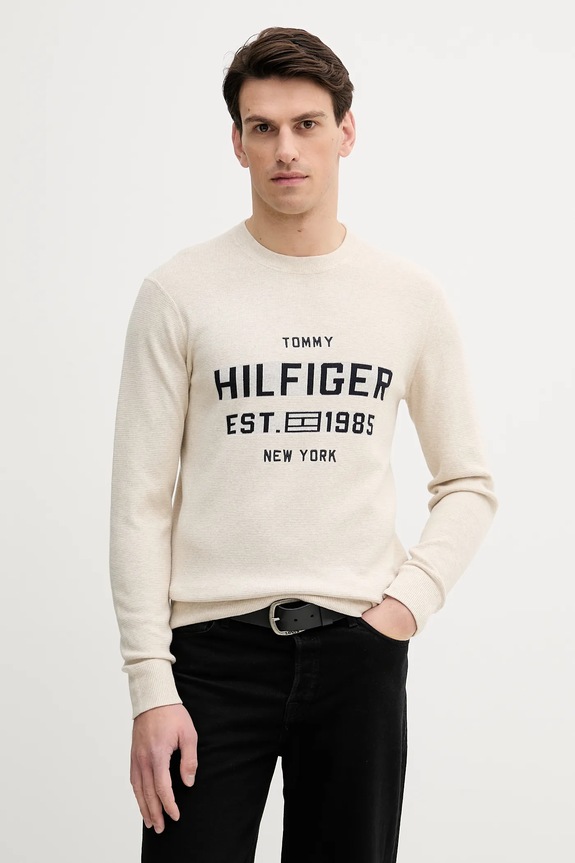 Tommy Hilfiger sweter bawełniany aplikacja beżowy MW0MW39533