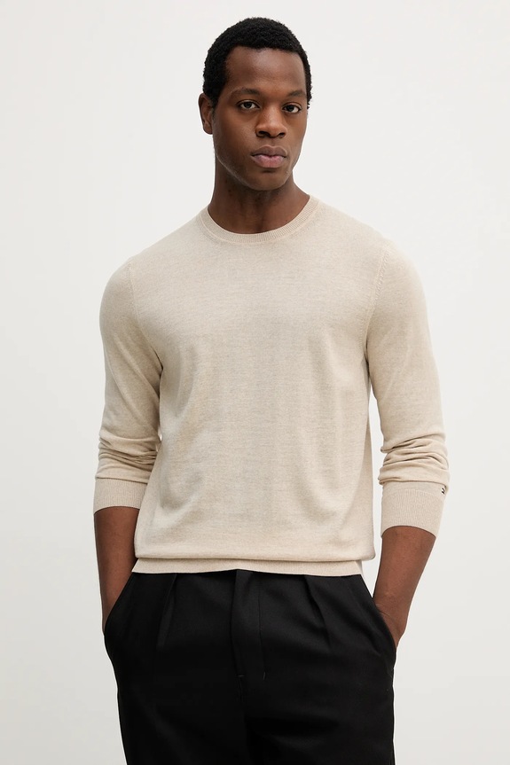 Tommy Hilfiger pulover de lână subtiri bej MW0MW39775