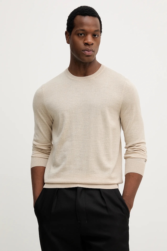 Tommy Hilfiger pulover de lână subtiri bej MW0MW39775