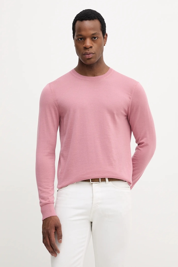 Tommy Hilfiger sweter wełniany okrągły różowy MW0MW39775