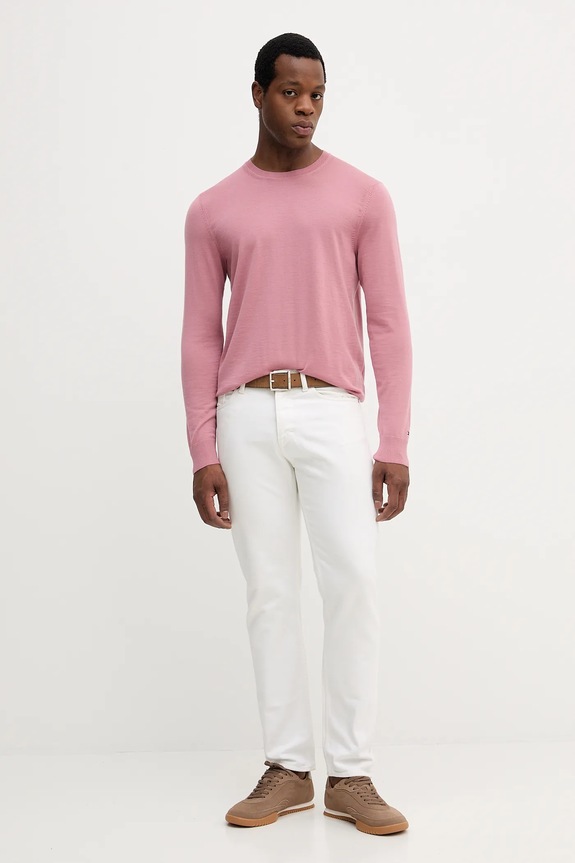 Tommy Hilfiger sweter wełniany MW0MW39775 różowy AW25