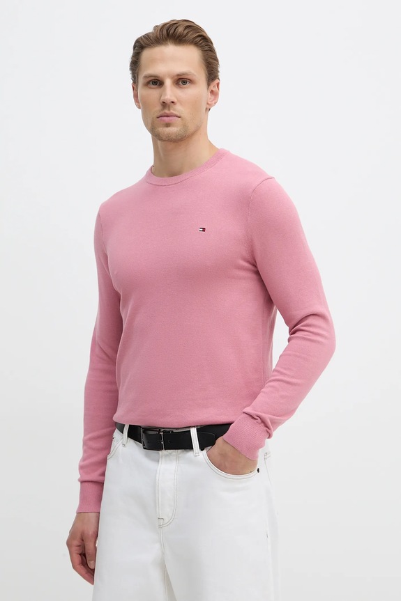 Bavlněný svetr Tommy Hilfiger kulatý růžová MW0MW39999