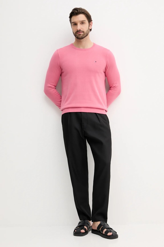 Tommy Hilfiger pamut pulóver MW0MW39999 rózsaszín SS26