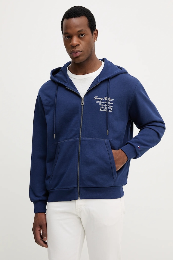 Tommy Hilfiger bluza bawełniana z kapturem granatowy MW0MW39683