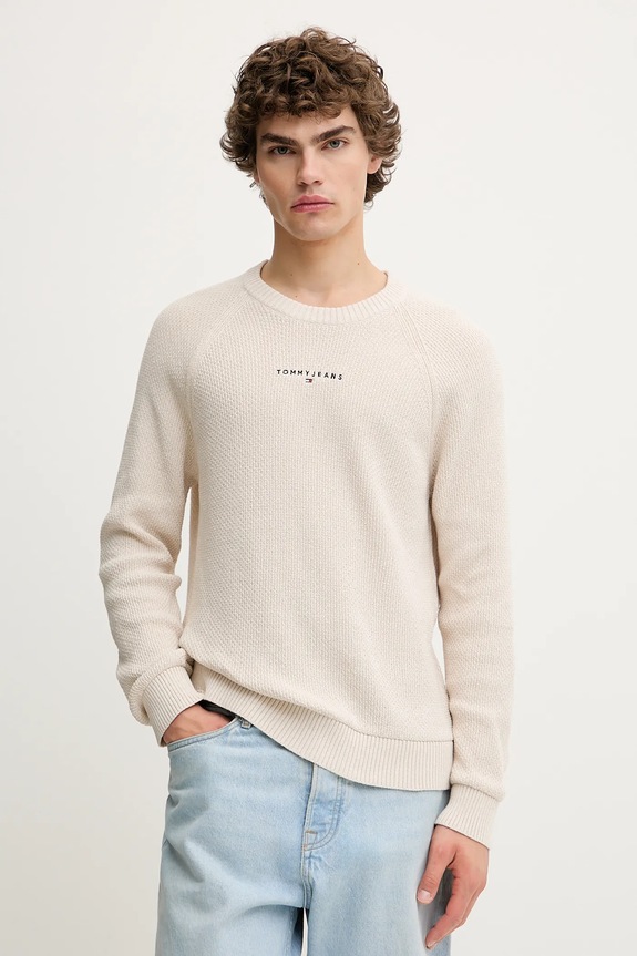 Πουλόβερ Tommy Jeans απλικέ μπεζ DM0DM21655