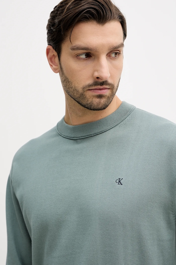 Βαμβακερό πουλόβερ Calvin Klein Jeans πράσινο LV04RC309G