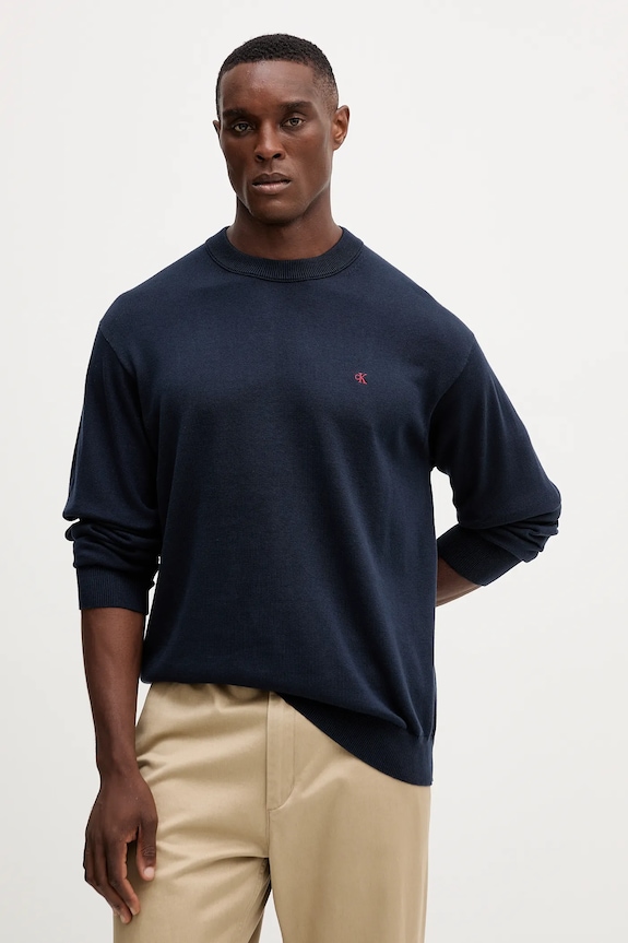 Pamučni pulover Calvin Klein Jeans pamuk mornarsko plava LV04RC309G