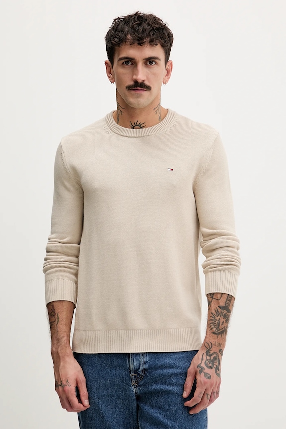 Bavlněný svetr Tommy Jeans kulatý béžová DM0DM21787