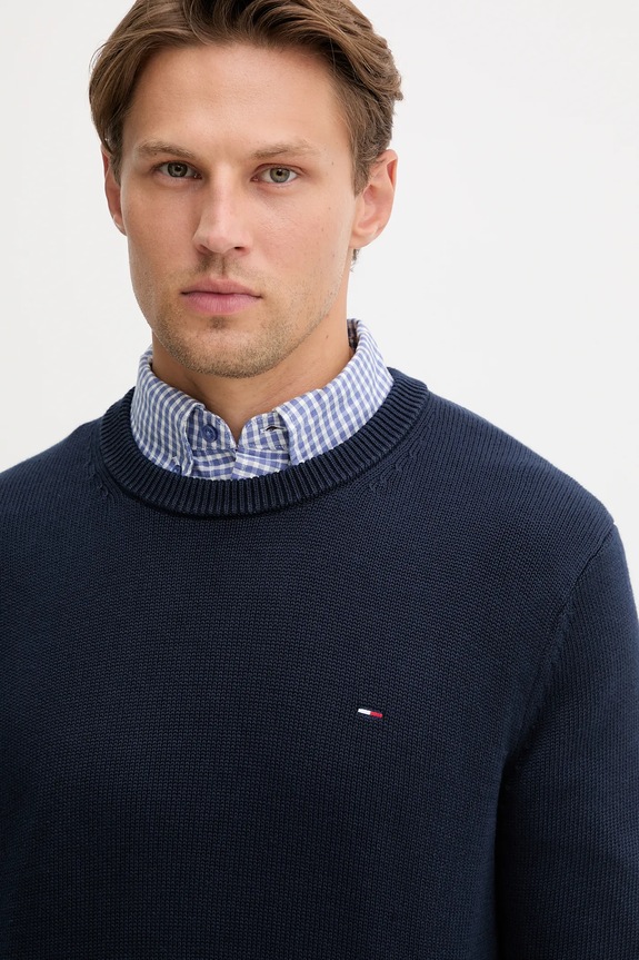 Tommy Jeans pamut pulóver DM0DM21787 sötétkék