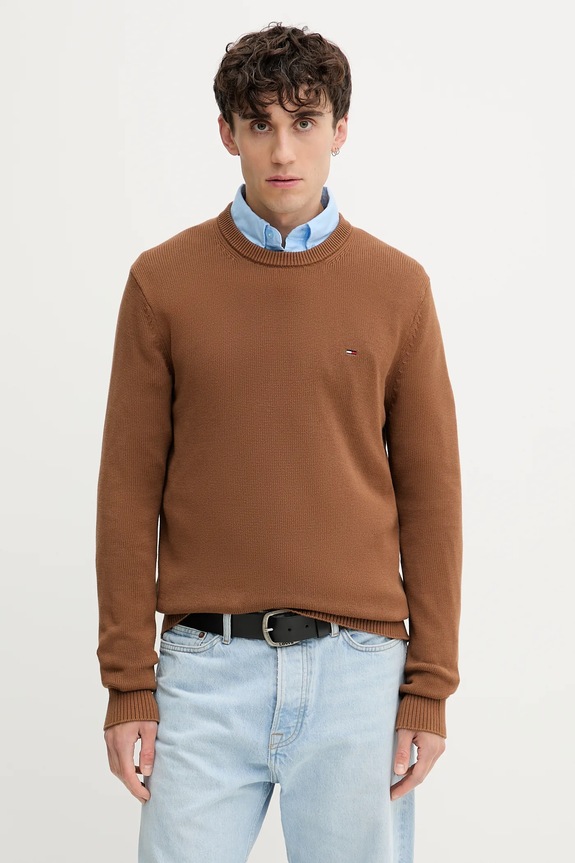 Βαμβακερό πουλόβερ Tommy Jeans βαμβάκι καφέ DM0DM21787