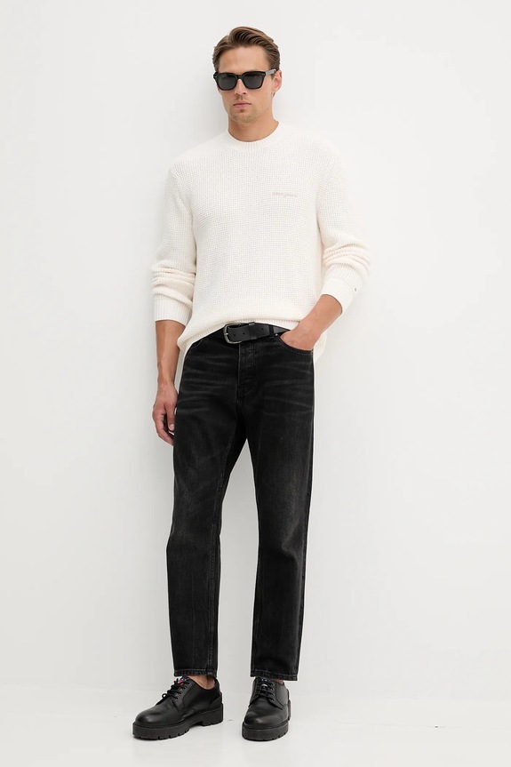 Βαμβακερό πουλόβερ Tommy Jeans DM0DM22098 μπεζ AW25