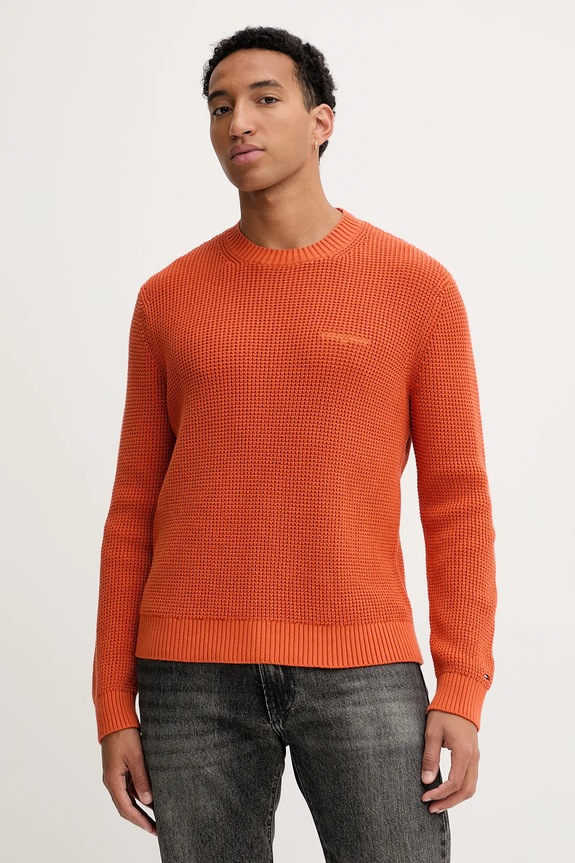 Bavlněný svetr Tommy Jeans kulatý oranžová DM0DM22098