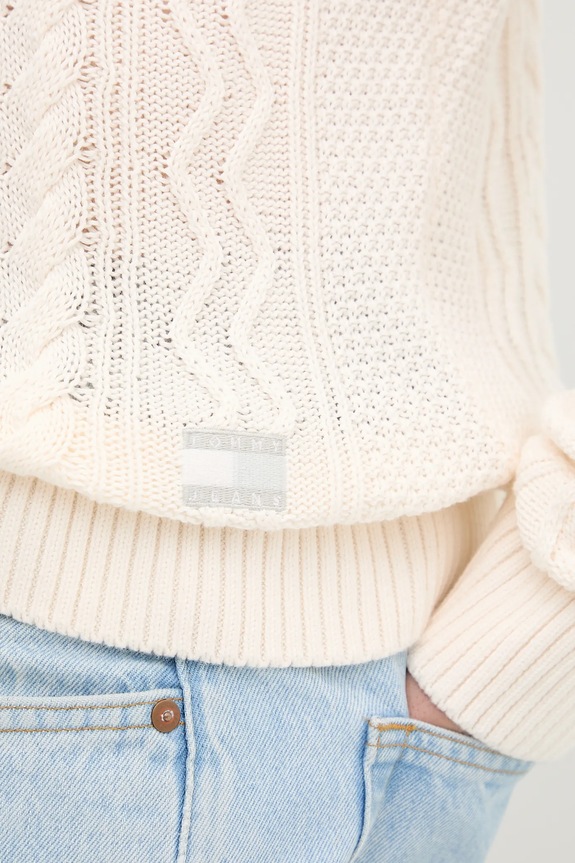 Βαμβακερό πουλόβερ Tommy Jeans DM0DM22101 μπεζ