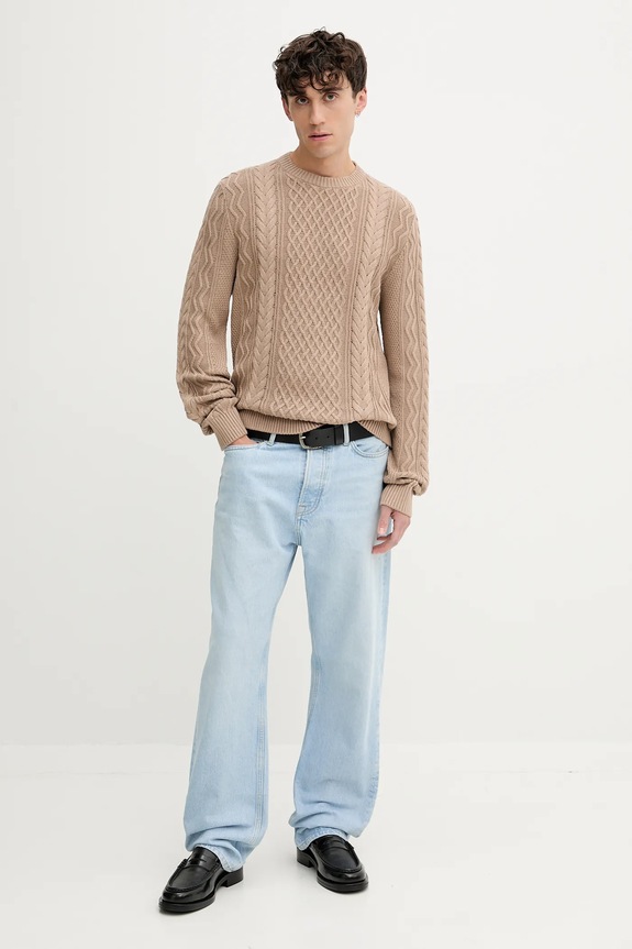 Βαμβακερό πουλόβερ Tommy Jeans DM0DM22101 μπεζ AW25