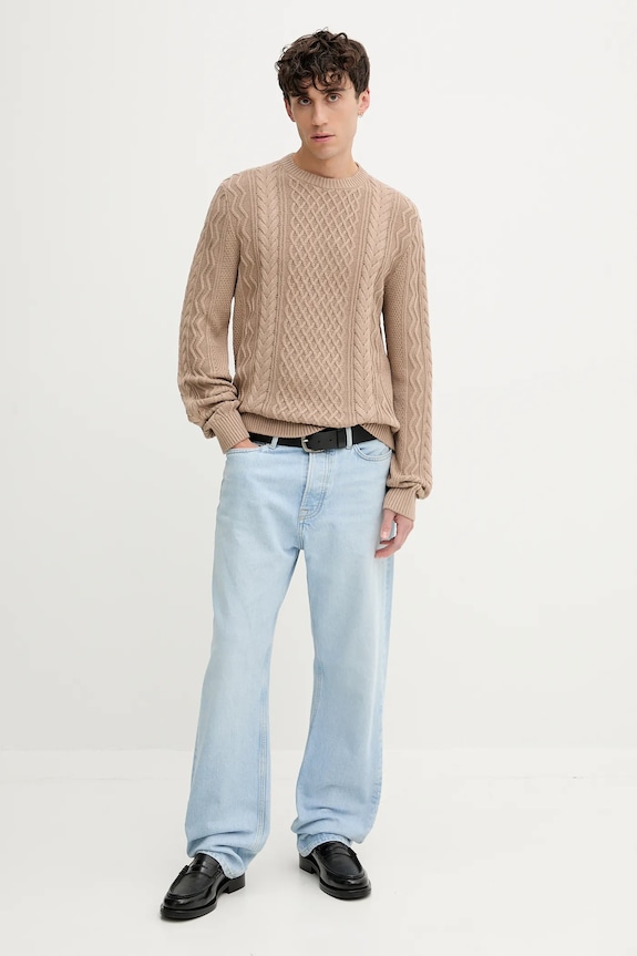 Βαμβακερό πουλόβερ Tommy Jeans DM0DM22101 μπεζ AW25