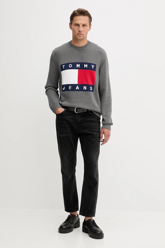 Βαμβακερό πουλόβερ Tommy Jeans DM0DM22105 γκρί AW25