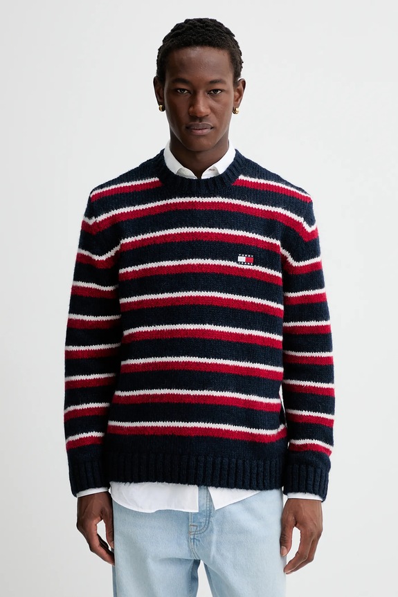 Tommy Jeans gyapjúkeverék kabát gyapjú szállal sötétkék DM0DM22109