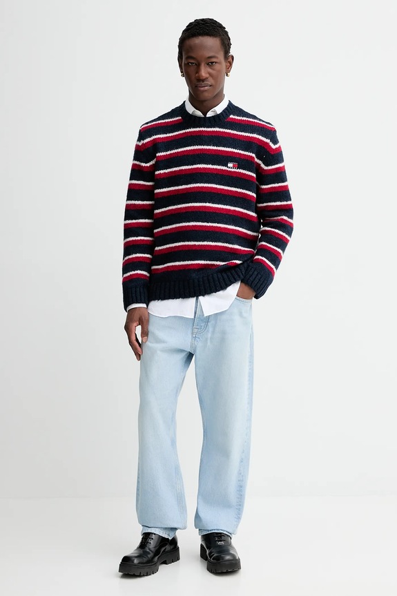 Tommy Jeans gyapjúkeverék kabát DM0DM22109 sötétkék AW25