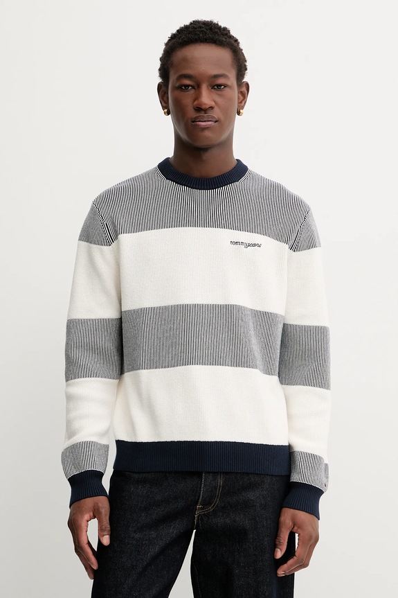 Tommy Jeans sweter bawełniany wzorzyste granatowy DM0DM22110