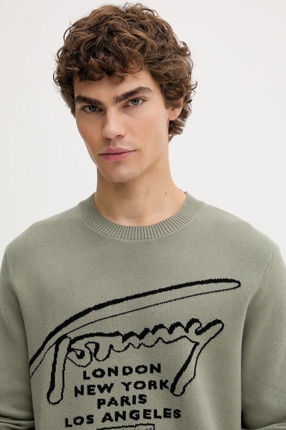 Βαμβακερό πουλόβερ Tommy Jeans πράσινο DM0DM22253