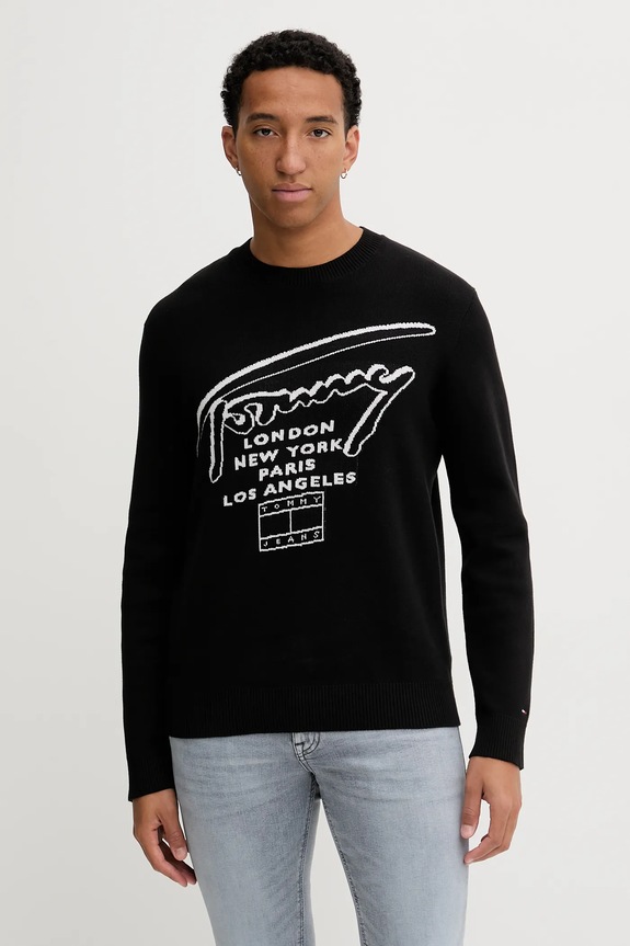 Βαμβακερό πουλόβερ Tommy Jeans βαμβάκι μαύρο DM0DM22253