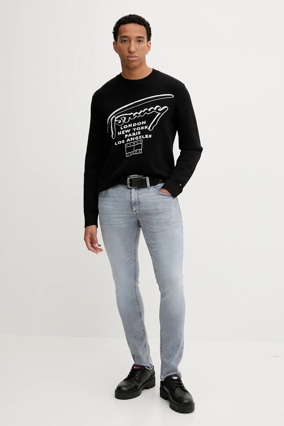 Βαμβακερό πουλόβερ Tommy Jeans DM0DM22253 μαύρο AW25