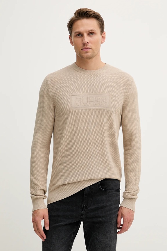 Πουλόβερ Guess HARRISON απλικέ μπεζ M5YR02.Z3FB1