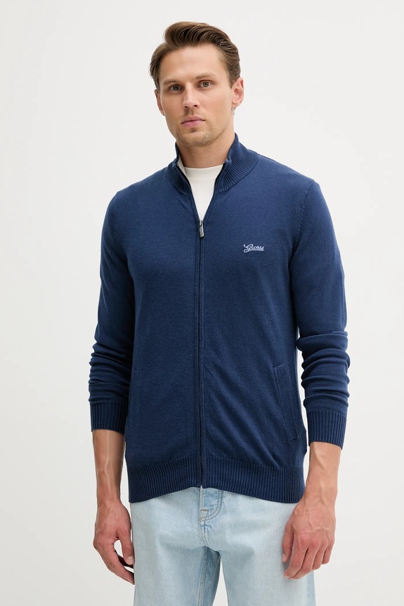Guess kardigán gyapjú keverékből DARRELL sima kék M5YR28.Z0122