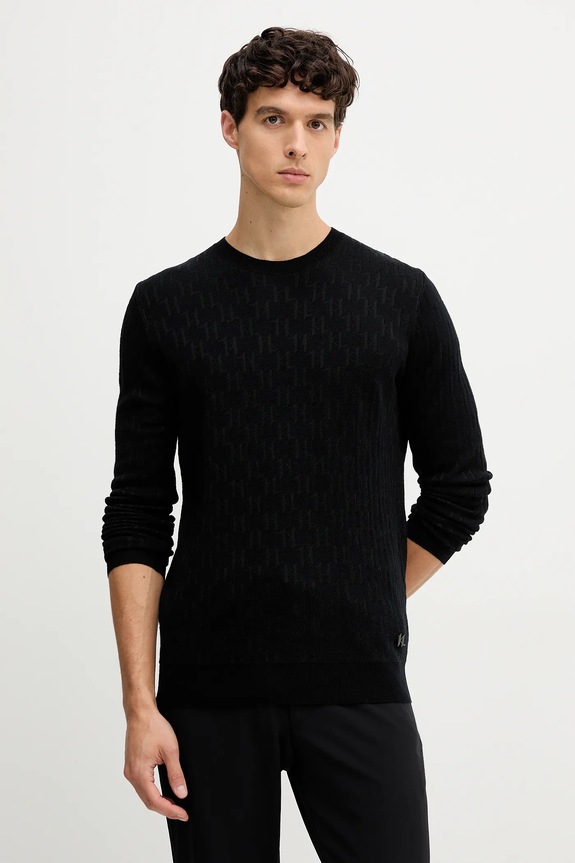 Πουλόβερ με προσθήκη μαλλιού Karl Lagerfeld στρογγυλό μαύρο 554302.655018