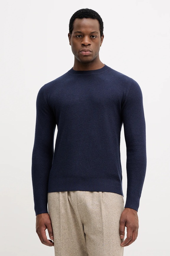 Sisley sweter z domieszką wełny okrągły granatowy 1041S104H