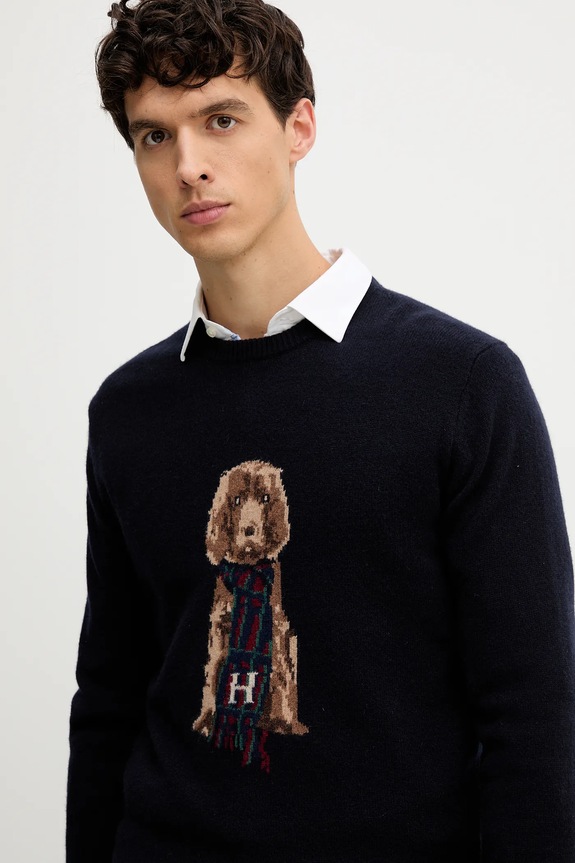 Vuneni pulover Hackett London mornarsko plava HM7000051