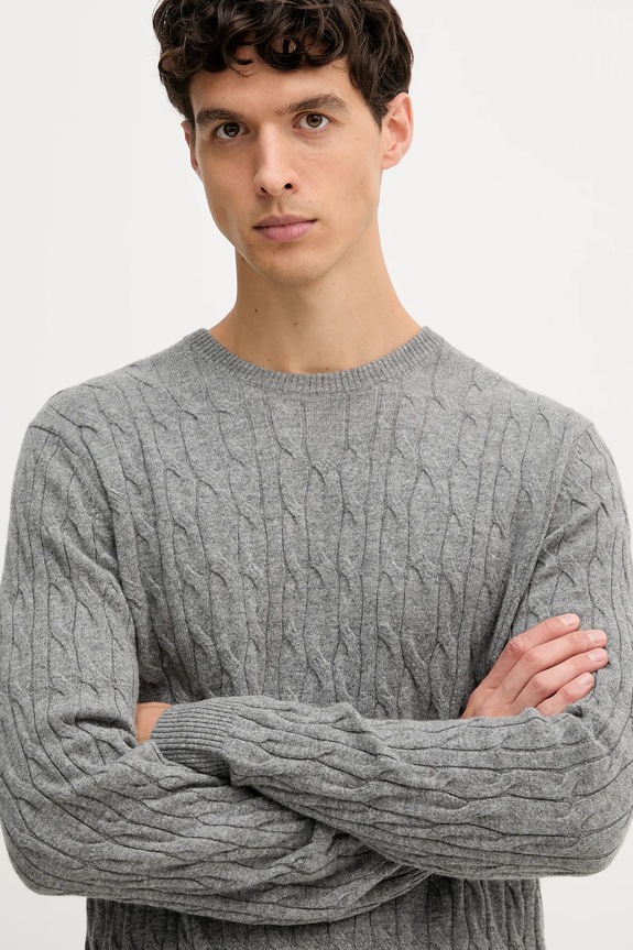 Μάλλινο πουλόβερ Hackett London γκρί HM7000079