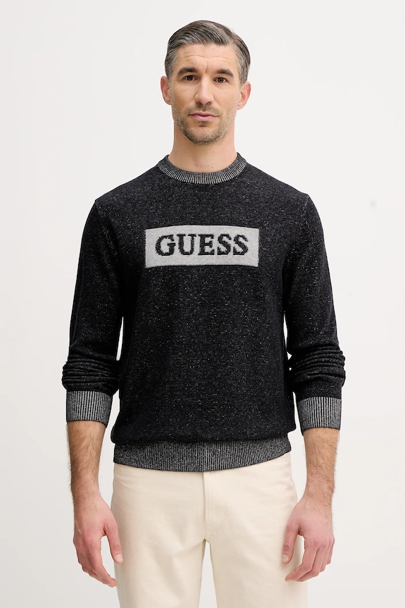 Guess sweter z dodatkiem wełny JACK okrągły czarny M5BR28.Z0531