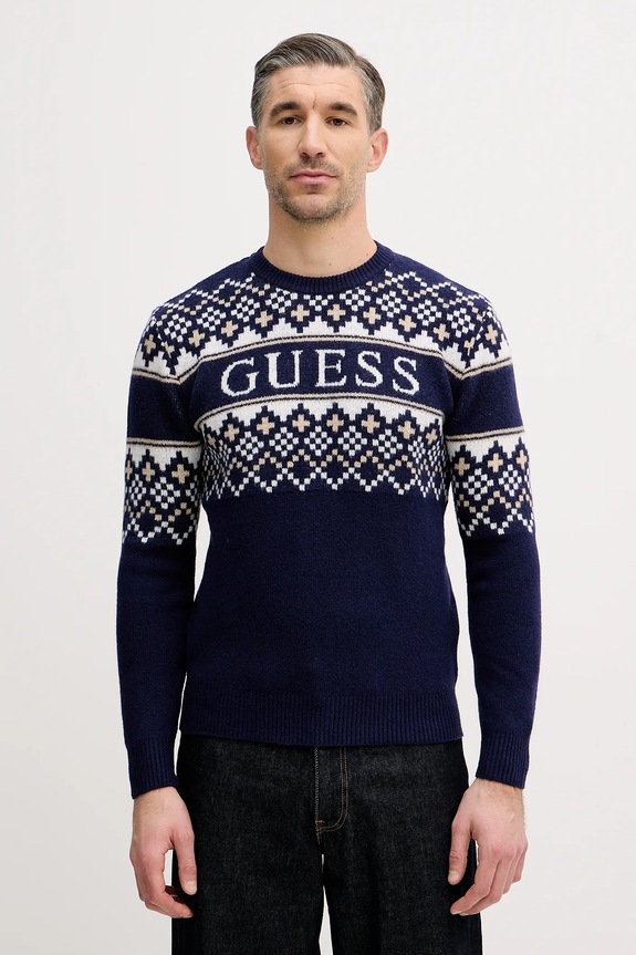 Guess sweter z domieszką wełny okrągły granatowy M5BR61.Z4142