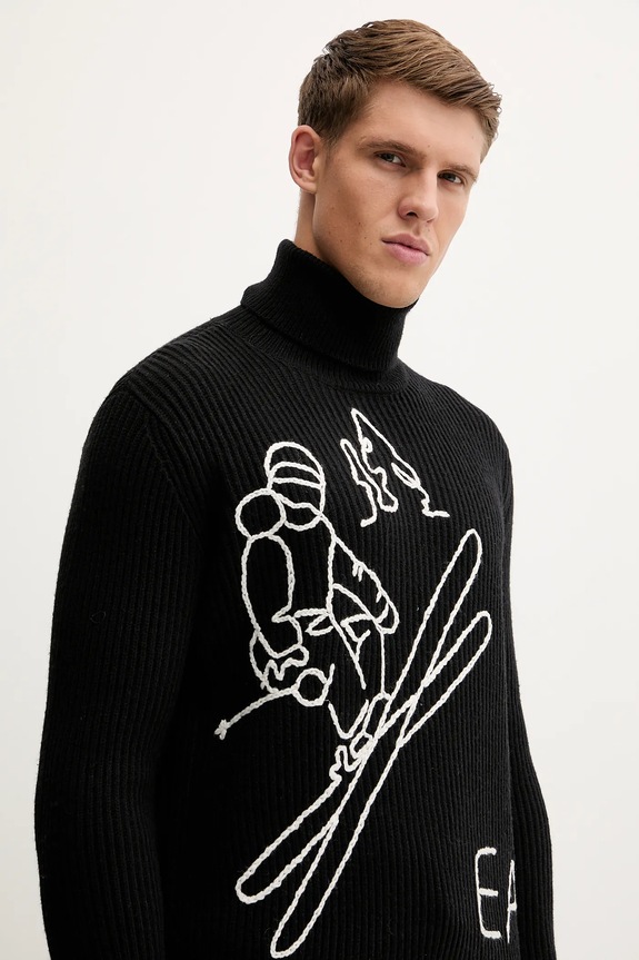 Sveter s prímesou vlny EA7 Emporio Armani čierna AF19328.7M000502