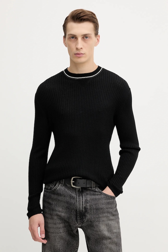 Vuneni pulover Armani Exchange bez uzorka crna XM000893.AF14007