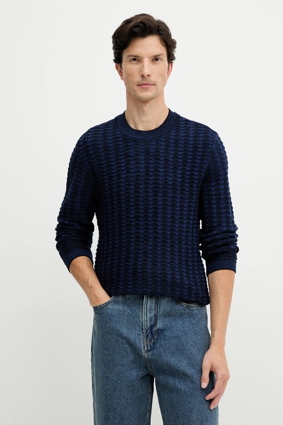 Armani Exchange sweter z dodatkiem wełny okrągły granatowy XM001321.AF11965