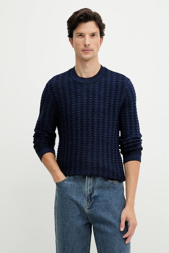 Armani Exchange sweter z dodatkiem wełny okrągły granatowy XM001321.AF11965