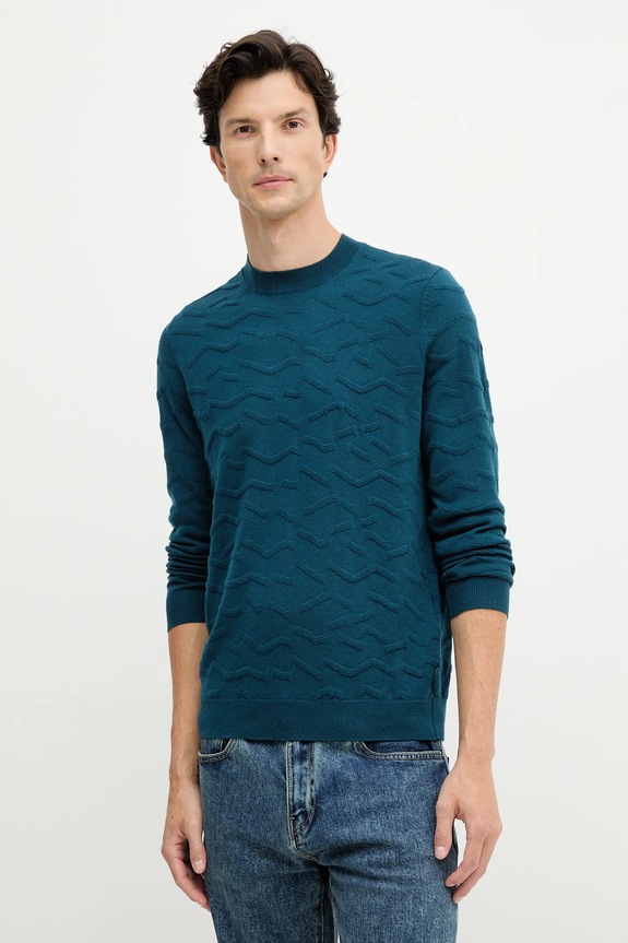 Armani Exchange sweter z dodatkiem wełny okrągły turkusowy XM001560.AF11982